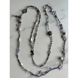 Silpada Sterling Silver 925 Amethyst Pearl Shell Mixed Media Long Necklace Boho